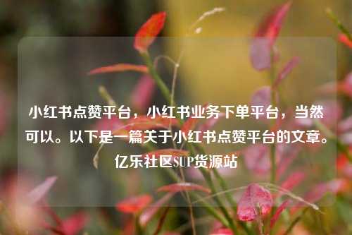 小红书点赞平台	，小红书业务下单平台，当然可以。以下是一篇关于小红书点赞平台的文章。亿乐社区SUP货源站  第1张